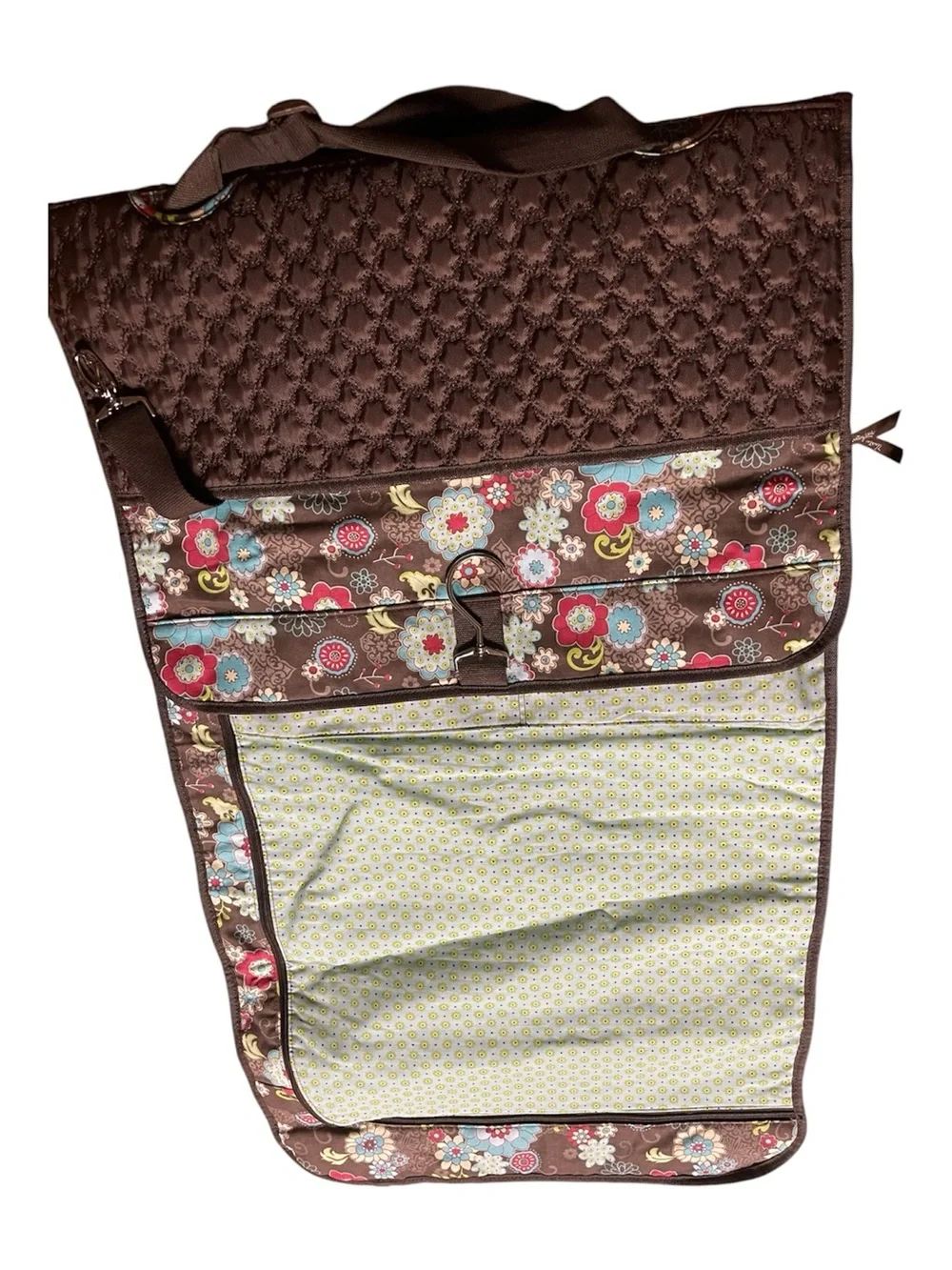 Vera Bradley Brown Floral Quilted Garment Bag with Aqua & Pink Flowers VTG Vibes
